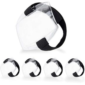 AUEAR, 5 Pack Arm Badge Holder Card ID Armband with Black Adjustable Elastic Strap Fastener Clear Plastic Name Tag