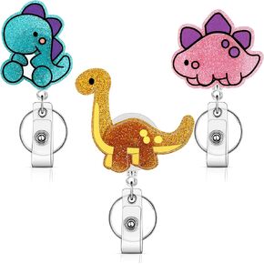 Dinosaur Badge Reel with Alligator Clip ID Cute Retractable Badge Holder Reel Acrylic Nurse Badge Clip for Office Workers, Doctors, Nurses,Medical Students and Teachers (Ctue Dinosaur)