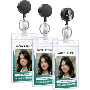 Uniclife 3 Pack Retractable Badge Reel with Swivel Alligator Clip Heavy Duty Retractable Keychain with Stainless Steel Spring Coil Strong ABS Casing with Waterproof Clear Badge Holder
