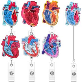 TaoBary 6 Pcs Funny Pharmacy Badge Reels Retractable Nurse Badge Holder with Alligator Clip Pill Nurse Name Tag Badge Holder with ID Clip(Heart)