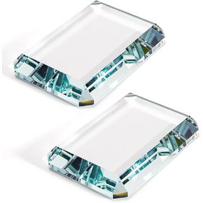 2 Pack Rectangle Paperweight, Clear Glass Letterweight, Transparent Decorative Block Tiles for Home Office Desktop Decor, Crafts, Projects, Ornaments, Books
