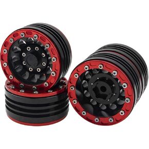 4Pack HIRCQOO Metal 1.9 Wheels 1.9'' Beadlock Wheel Rims Hubs Compatible with Traxxas TRX4 Axial SCX10 JL SCX10-II D90 D110 Tamiya CC01 1/10 RC Crawler (Red)