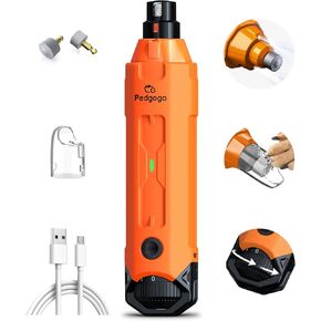 Dog Nail Grinder Super Quiet 45 db 6-Speed Pet Nail Grinder with 2 LED Lights 12000RPM & 3 Grinding Ports Dog Nail Trimmer for Large Medium Small Dogs with Dust Cap & 2 Extra Grinding Heads