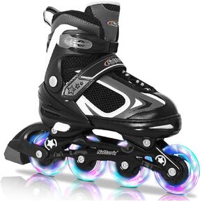 Nattork Blade Roller Skates for Boys with Light Up Wheel, Outdoor & Indoor Illuminating Black Inline Skates for Boys Little Kids Toddler Ages 5-8 4 5 6, Beginners