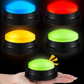 Honoson 4 Pcs Glowing Recordable Answer Buzzers Button Answer Buzzers Sound Buttons Game Show Buzzer Gifts for Christmas Study Office Home Team Family Game and Trivia Nights