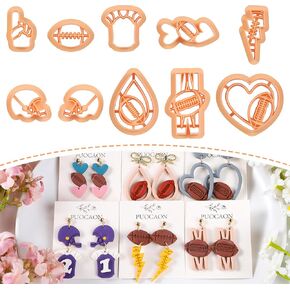 Puocaon Football Polymer Clay Cutters - 10 Pcs Sports Themed Clay Cutters for Polymer Clay Jewelry, Rugby Helmet Suits Clay Earring Cutters, Football Game Clay Cutters