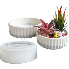 Round Vertical Striped Flower Pot Silicone Mold Succulent Planter Vase Concrete Mold Plaster Epoxy Resin Cement Clay Storage Box Mould