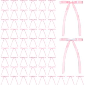 60 Pcs Satin Ribbon Bows Self Adhesive Satin Bows for Gift Wrapping Premade Ribbon Bows with Double Sided Tape for Crafts Birthday Christmas Party Gift Wrap (White,5.51 x 3.94 Inches)