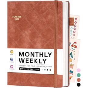 2025 Planner Weekly Monthly 2025 Calendar 12 Month Planners for Men Women Hardcover Agenda 2025 with Band, 2 Stickers, Pen Holder, Pocket, Bookmarks, 5.7" x 8.3", Green