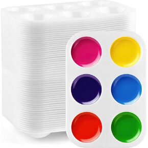 60 Pack White Art Paint Tray Palette 6 Well Rectangular Watercolor Palette Paint Holder Tray Paint Tray for Student Adult Painting Party Art Painting DIY Craft