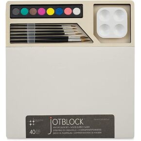 Three by Three jOTBLOCK Portable Watercolor Artistry Essentials Set: Quality Paper, Vibrant Watercolor Cakes, Brushes, and Palette (40 Sheets)
