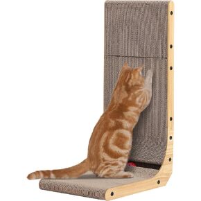 KIGOTY Cat Scratcher,27 Inch L Shape Cat Scratch Pad, Vertical Cat Scratcher Board, Cat Scratchers for Indoor Cats, Cardboard Cat Scratching with Ball,Cat Toys