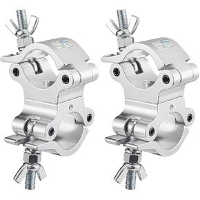 TUV Pro-Swivel Truss Clamp Black 2 inch, 2 Pack Rualin Heavy Duty 500kg Swivel Coupler 50mm Truss Clamps, Dual Head Turn As Needed Two 360 Degree Lighting Clamps, Fit truss OD 48-52mm / 2"