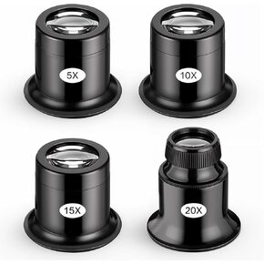 4 Pcs Jewelers Loupe, 5X/10X/15X/20X Monocular Magnifier Portable Handheld Magnifier, Eye Loops Magnifier Dome Optics Lens Loupes for Gem Diamond Stamp Reading Newspaper Craft Watch Repair
