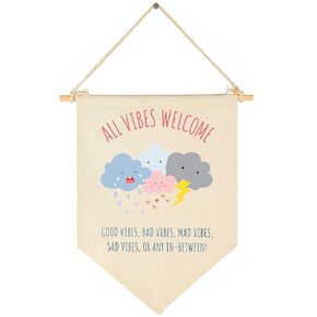 All Vibes Welcome -Guidance Counselor Therapy Classroom Decor-Emotions-Mental Health Flag -Good Vibes Only-Feel Feelings Banner-Canvas Hanging Pennant Flag Banner Wall Sign Decor-Door Sign