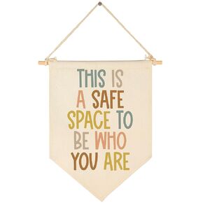 This is A Safe Space to Be Who You are-Classroom Decor-Inclusive Classroom Decor-Welcome Gift-Teacher Gift-Canvas Hanging Pennant Flag Banner Wall Sign Decor Gift-Birthday Christmas Gift