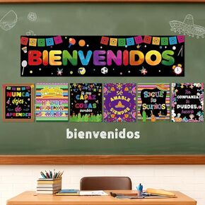 7 Set Spanish Classroom Decoration 6 Pcs Spanish Motivation Posters and Bienvenidos Banner Hispanic Heritage Month Bulletin Board Decoration Heritage Latino Positive Quote for School Wall Decor