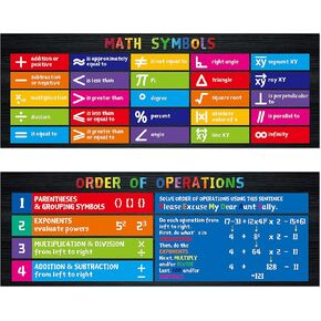 Math Symbols Poster, 2 PCS Large Math Symbols Order of Operation Mathematics Bulletin Board Banner Wall Decor for Primary Middle High School Classroom (Poster Tube Package)