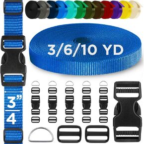 TECEUM Buckles & Strap Kit – 3/4" Simple Blue Nylon Webbing 6 (yd) – 6 Heavy Duty Adjustable Plastic Buckles – 12 Tri-Glide Slide Clips – 3 Metal D-Ring – Ideal Straps for Arts Crafts Outdoors Indoor