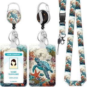 Lanyards for Id Badges, Cat Flower Floral Badge Holder with Retractable Reel Clip, Cute Work Name Tags Keychain Lanyard ID Card Protector Cover Case for Women Teacher Nurse Doctor Office