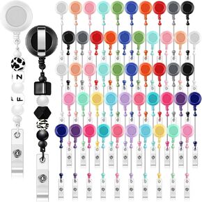 50 Pcs Beadable Badge Reel Retractable Clips Holder for Beads Bulk Blank Bar ID Name Badge Reels with Belt Clip Beadable Items Jewelry DIY Gift for Nurse Teacher Office Supplies