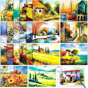 ZOIIWA 48pcs Dementia Products for Elderly Reusable Water Painting Toys Country Life Dementia Activities for Adults Seniors Dementia Water Doodle Coloring Set Painting Brush Christmas Craft Gifts
