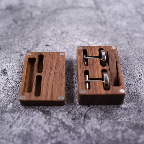 Rustic Walnut Wooden Round Cufflinks Tie Clips Set for Men with Wooden Organizer Box in Saudi Arabia
