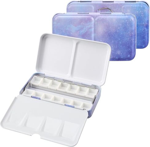 Empty Watercolor Palette with Paint Tray and 14PCS Empty Watercolor Half Pans - Sturdy Empty Watercolor Palette Tin - Watercolor Travel Palette Empty in Kuwait