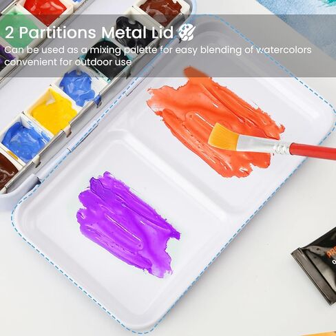 Empty Watercolor Palette with Paint Tray and 14PCS Empty Watercolor Half Pans - Sturdy Empty Watercolor Palette Tin - Watercolor Travel Palette Empty in Kuwait
