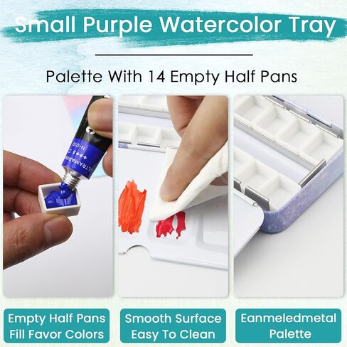 Empty Watercolor Palette with Paint Tray and 14PCS Empty Watercolor Half Pans - Sturdy Empty Watercolor Palette Tin - Watercolor Travel Palette Empty in Kuwait