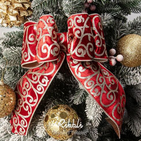 Ribbli Light Pink Velvet Ribbon Wired with Glitter Swirl 4 Inch Christmas Ribbon for Christmas Tree Decoration Big Bow Gift Wrapping Crafts Wreaths Supplies - 10 Yards in Saudi Arabia