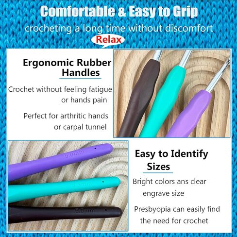Weabetfu Crochet Hook 14 Sizes Crochet Hook Set,50pcs Yarn Crochet Kit for Beginners Ergonomic Soft Handles for Arthritic Hands,Crochet Needles Kit with Case for Crocheters(2mm-10mm) in Kuwait