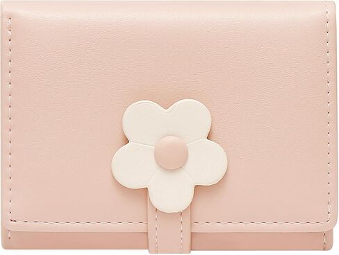 Sunwel Fashion Small Cute Wallet Slim Wallet ID/Photo Window Card Holder with 3D Flower Pattern Buckle for Women Girls (BLACK) in Kuwait