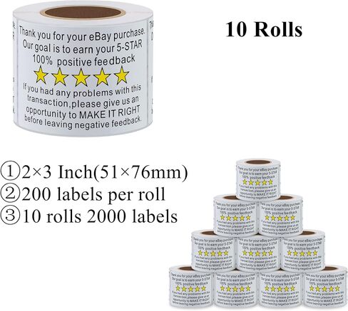 Thank You for Your Ebay Purchase Stickers 2×3 Inch Positive Negative Feedback Shipping Labels - 200 Stickers Per Roll (10 Rolls) in Saudi Arabia