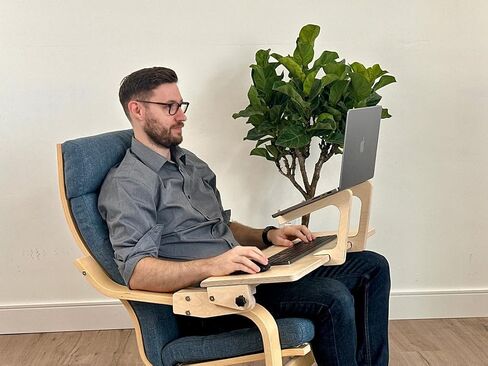 POÄNG Lap Desk and Workstation Attachment with laptop riser brackets - Attachable Lap Desk Compatible with IKEA POÄNG chairs (Chair sold separately) - Black Birch Color in Saudi Arabia