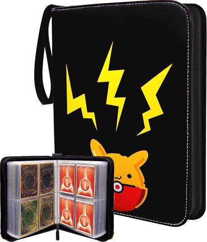 4 Pocket Trading Card Binder, Collection Cards Album - 3 Ring Zipper Collectible Card Storage and Organizer -Compatible with Soccer, Baseball, MTG, YuGiOh, TCG, 50 Pages Holds 400 Cards (BLACK) in Saudi Arabia