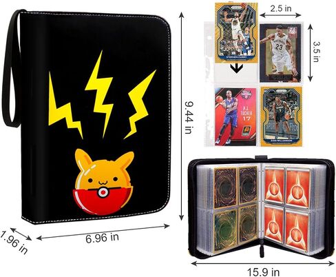 4 Pocket Trading Card Binder, Collection Cards Album - 3 Ring Zipper Collectible Card Storage and Organizer -Compatible with Soccer, Baseball, MTG, YuGiOh, TCG, 50 Pages Holds 400 Cards (BLACK) in Saudi Arabia
