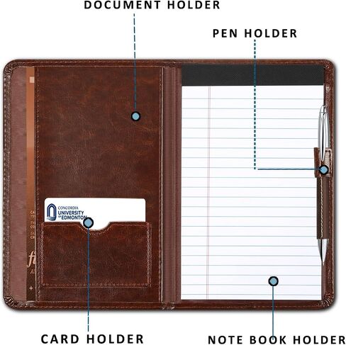 منظم مستندات Padfolio Binder A5 مع مفكرة مبطنة قابلة لإعادة الملء، محفظة مجلدات صغيرة الحجم للرجال والنساء، بني. in Kuwait