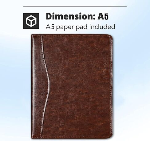منظم مستندات Padfolio Binder A5 مع مفكرة مبطنة قابلة لإعادة الملء، محفظة مجلدات صغيرة الحجم للرجال والنساء، بني. in Kuwait