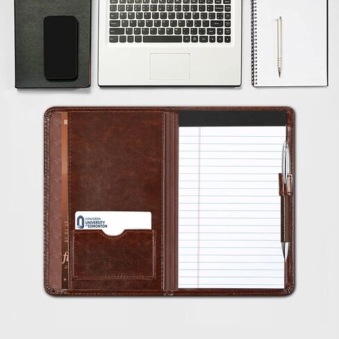 منظم مستندات Padfolio Binder A5 مع مفكرة مبطنة قابلة لإعادة الملء، محفظة مجلدات صغيرة الحجم للرجال والنساء، بني. in Kuwait