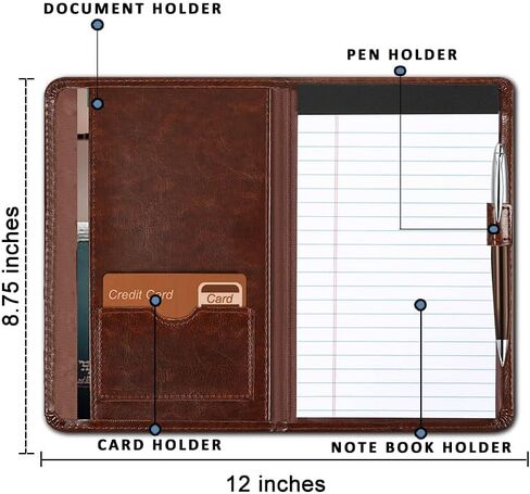 Mini Padfolio/Junior Portfolio Folder Case, Business A5 Binder Organizer Notepad for Men Women, 5 x 8 Writing Pad Included,Brown. in Saudi Arabia