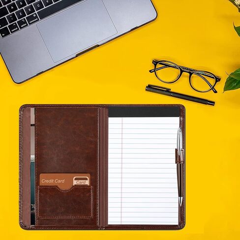 Mini Padfolio/Junior Portfolio Folder Case, Business A5 Binder Organizer Notepad for Men Women, 5 x 8 Writing Pad Included,Brown. in Saudi Arabia