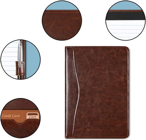 Mini Padfolio/Junior Portfolio Folder Case, Business A5 Binder Organizer Notepad for Men Women, 5 x 8 Writing Pad Included,Brown. in Saudi Arabia