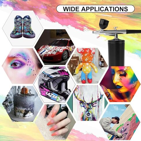 مجموعة فرش البخاخة مع ضاغط - مجموعة فرش هوائية عالية الضغط قابلة لإعادة الشحن بقوة 48 رطل لكل بوصة مربعة، ماكينة أظافر، مجموعة مسدس بخاخة لفن الأظافر، تزيين الكيك، المكياج، الحلاق، طلاء النماذج (أسود) in Kuwait