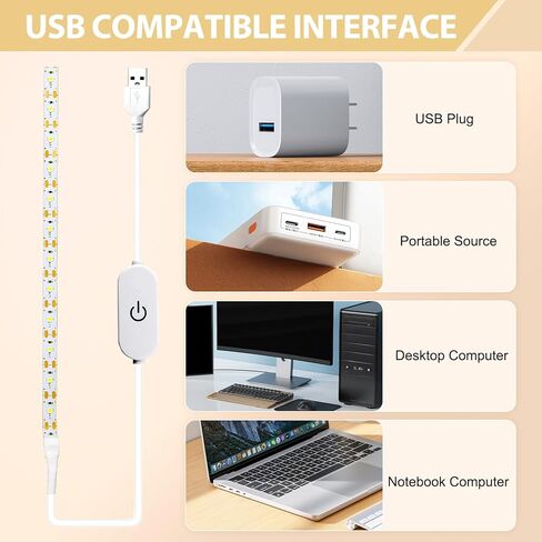 شريط إضاءة لآلة الخياطة، ضوء أبيض 11.8 بوصة DC5V USB شريط إضاءة LED وكابل USB بطول 5.6 قدم مع خاصية التعتيم باللمس، يناسب آلات الخياطة in Kuwait