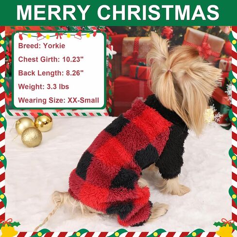 Turtleneck Dog Pajamas for Small Dogs, Fleece Christmas Dog Sweater, Winter Cute Tiny Dog Clothes Outfit Puppy Clothes Pet Jumpsuits Chihuahua Yorkie Cat Christmas Clothes (Red,Medium) in Saudi Arabia