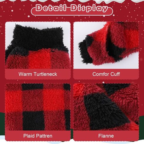 Turtleneck Dog Pajamas for Small Dogs, Fleece Christmas Dog Sweater, Winter Cute Tiny Dog Clothes Outfit Puppy Clothes Pet Jumpsuits Chihuahua Yorkie Cat Christmas Clothes (Red,Medium) in Saudi Arabia