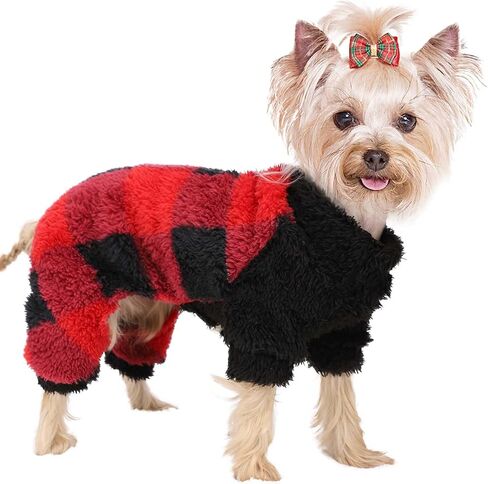 Turtleneck Dog Pajamas for Small Dogs, Fleece Christmas Dog Sweater, Winter Cute Tiny Dog Clothes Outfit Puppy Clothes Pet Jumpsuits Chihuahua Yorkie Cat Christmas Clothes (Red,Medium) in Saudi Arabia
