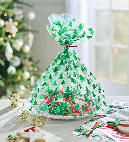 American Greetings Christmas Cellophane Cookie Tray Bags with Twist-Ties, Holiday Patterns (12-Count) in Saudi Arabia