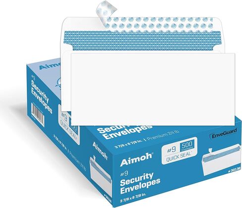 Aimoh 500#9 Security White Envelopes, GUMMED Closure, Premium Security Tint Pattern - No Window, EnveGuard, Size 3-7/8 x 8-7/8 Inches - White - 24 LB - 500 Count (30128) in Kuwait